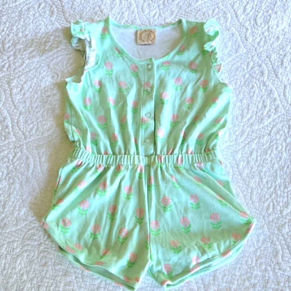The Beaufort Bonnet Company Mint Green Floral One Piece Romper Size 8